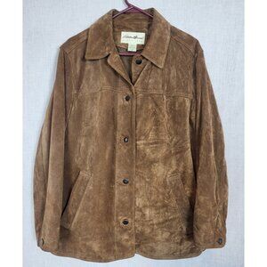 Eddie Bauer Leather Jacket Women's M Coat Brown Suede Dressy Classic Winter